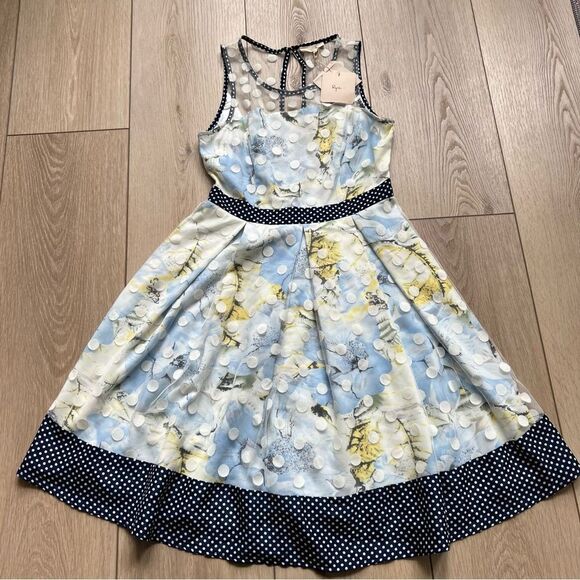 RYU Anthropologie Tulle Fit and Flare Floral Dress Mesh Polka Dot Overlay NWT - Picture 7 of 13